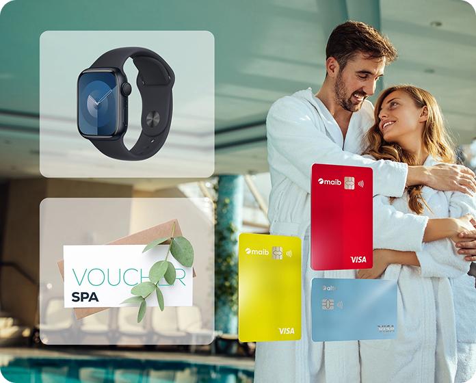 Apple Watch, voucher SPA și carduri Visa maib